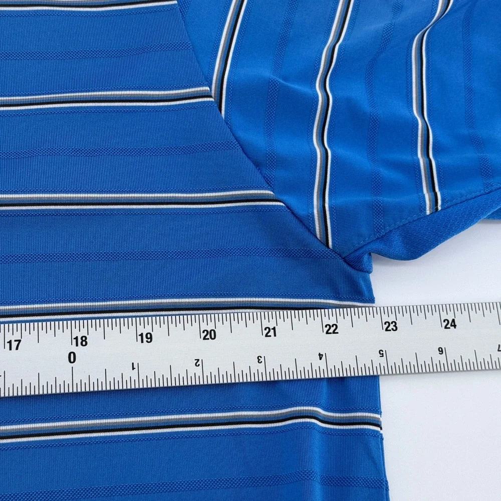 Adidas Golf Polo Shirt Men's Large Blue Striped ClimaCool Short Sleeve Merion CC
